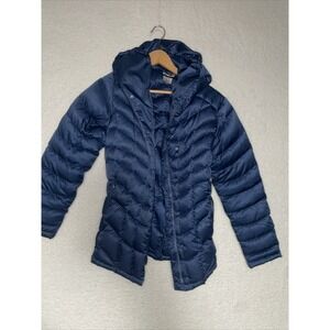 Patagonia Goose Down Sweater Jacket Navy Blue Womens Size Medium Hooded